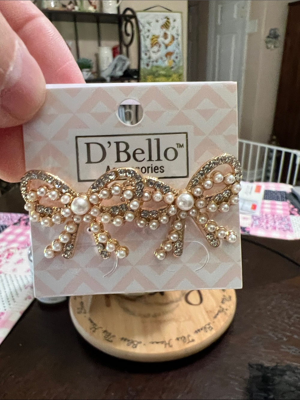 Gold Pearl Bow Drop Earrings